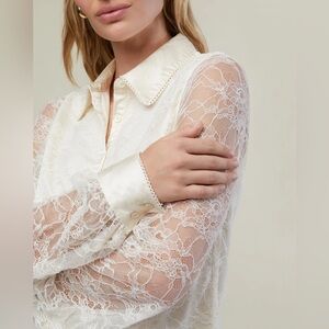 Rachel Parcell Lace Button Up Shirt Sz L NWT